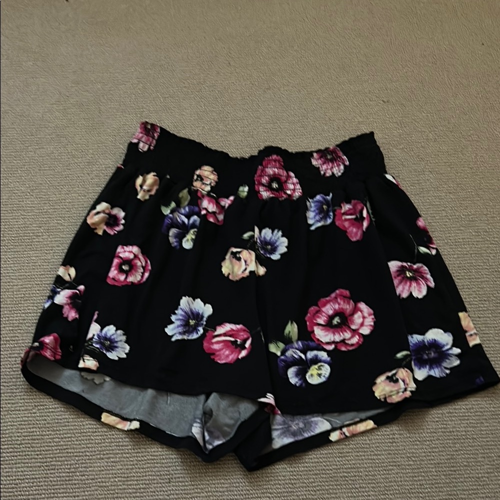 Amazon High Waist Black and Pink Floral Shorts